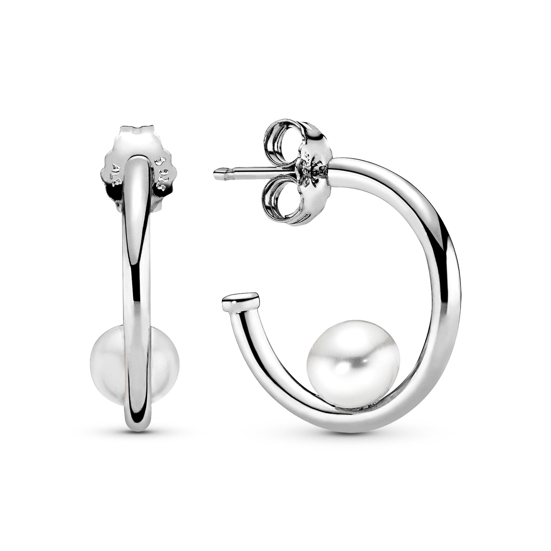 PANDORA Offset White Pearl Hoop Earrings