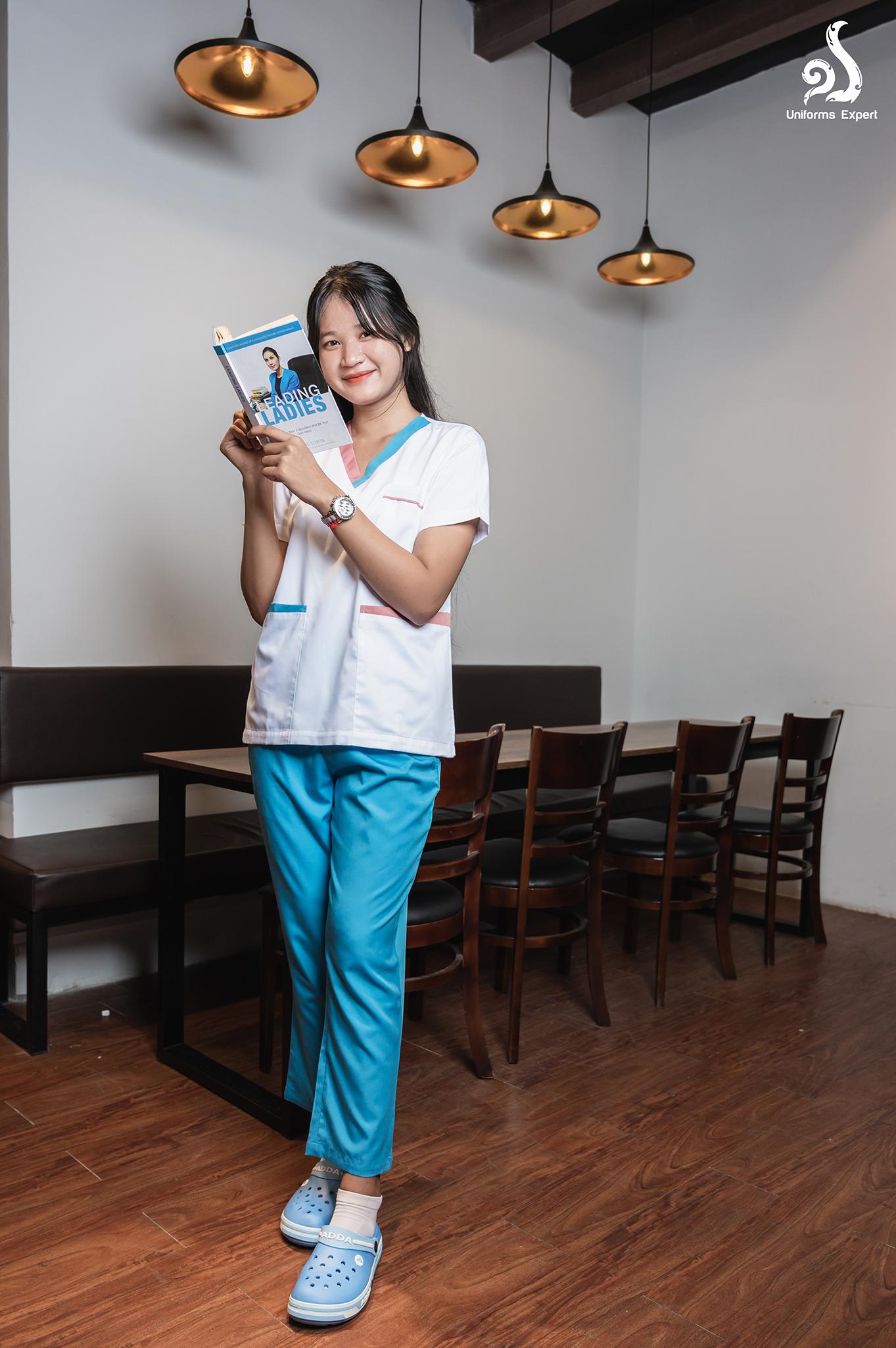 ឈុតនារីពណ៌ស មានឡាយ - Nurse set for women White high light
