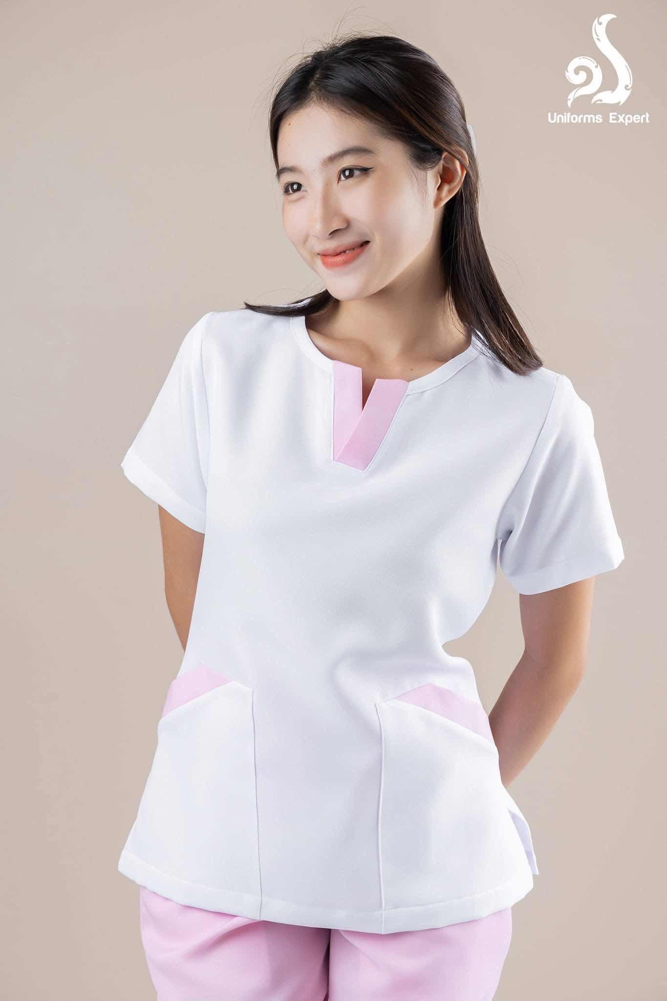 VIP-ឈុតនារីអាវពណ៌ស ឡាយខោពណ៌ផ្កាឈូក