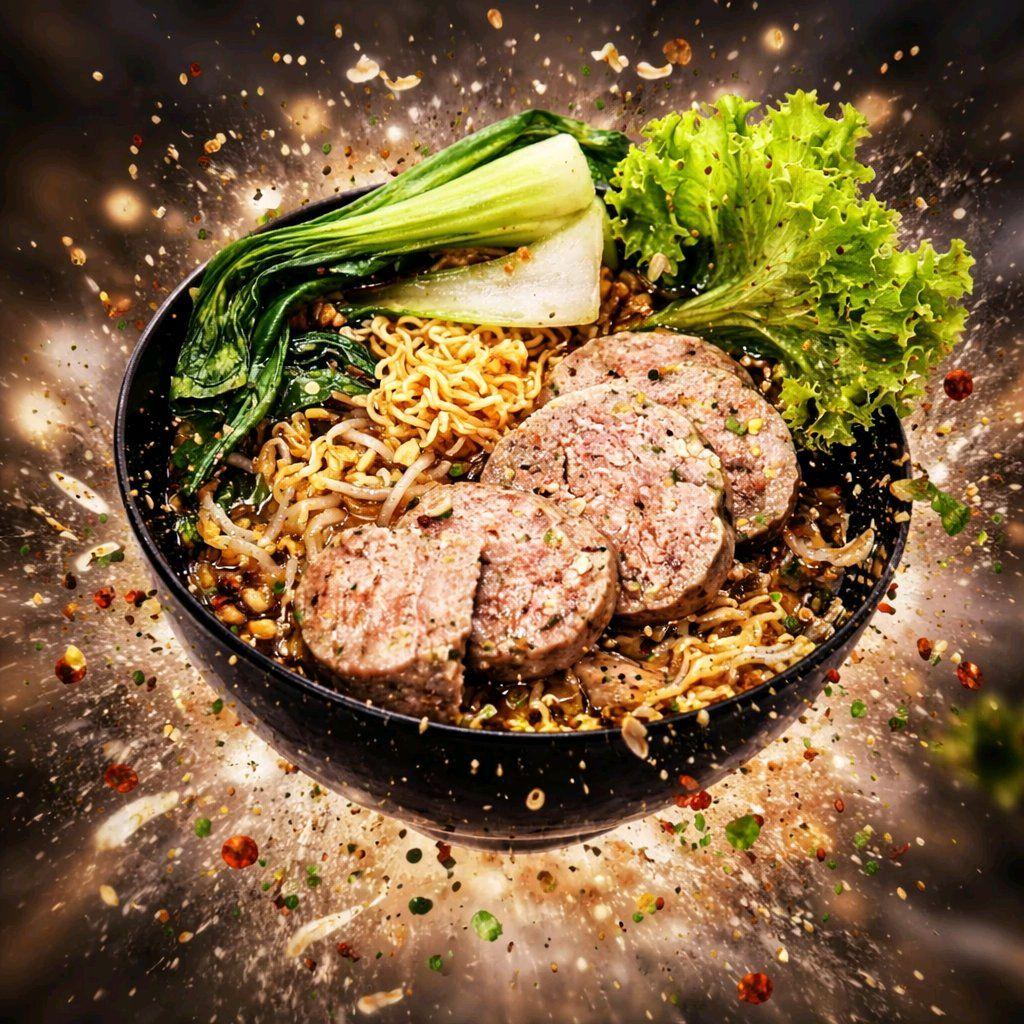 ស៊ុបមីបាក់សៀក / Flat Pork Ball Soup with Yellow Noodle
