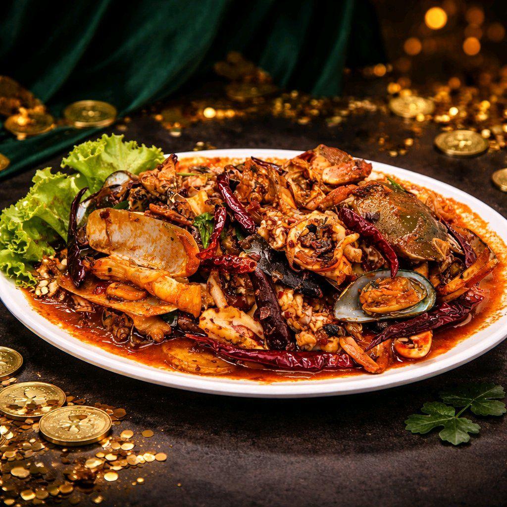 គ្រឿងសមុទ្រក្រឡុកស៊ីឈួន / Mixed Seafood with Sichuan Flavour