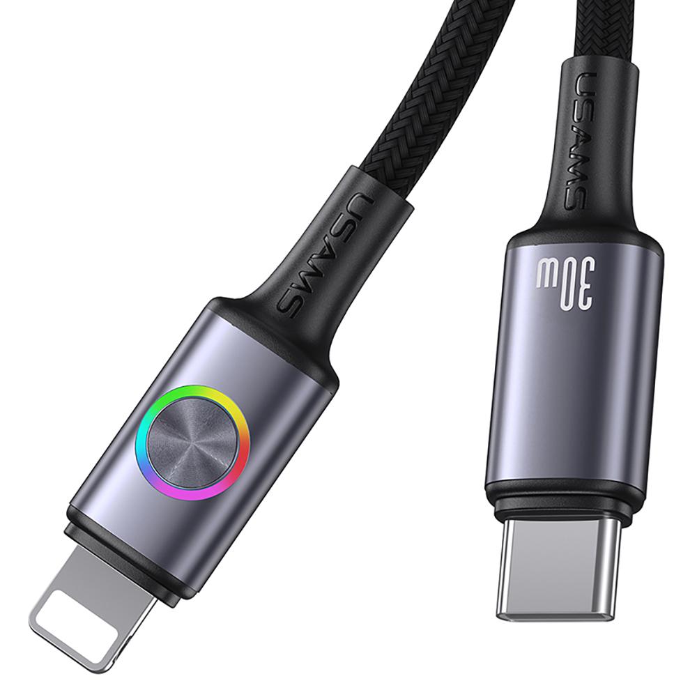 USAMS 30W Aluminum Alloy Data Cable with Colorful Light Type-C To Lightning Cable