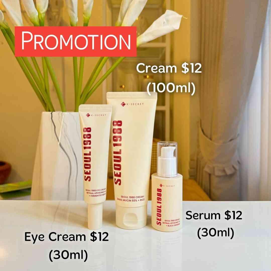 Ksecrete Seoul 1988 Cream $12 Serum $12 Eye Cream $12 