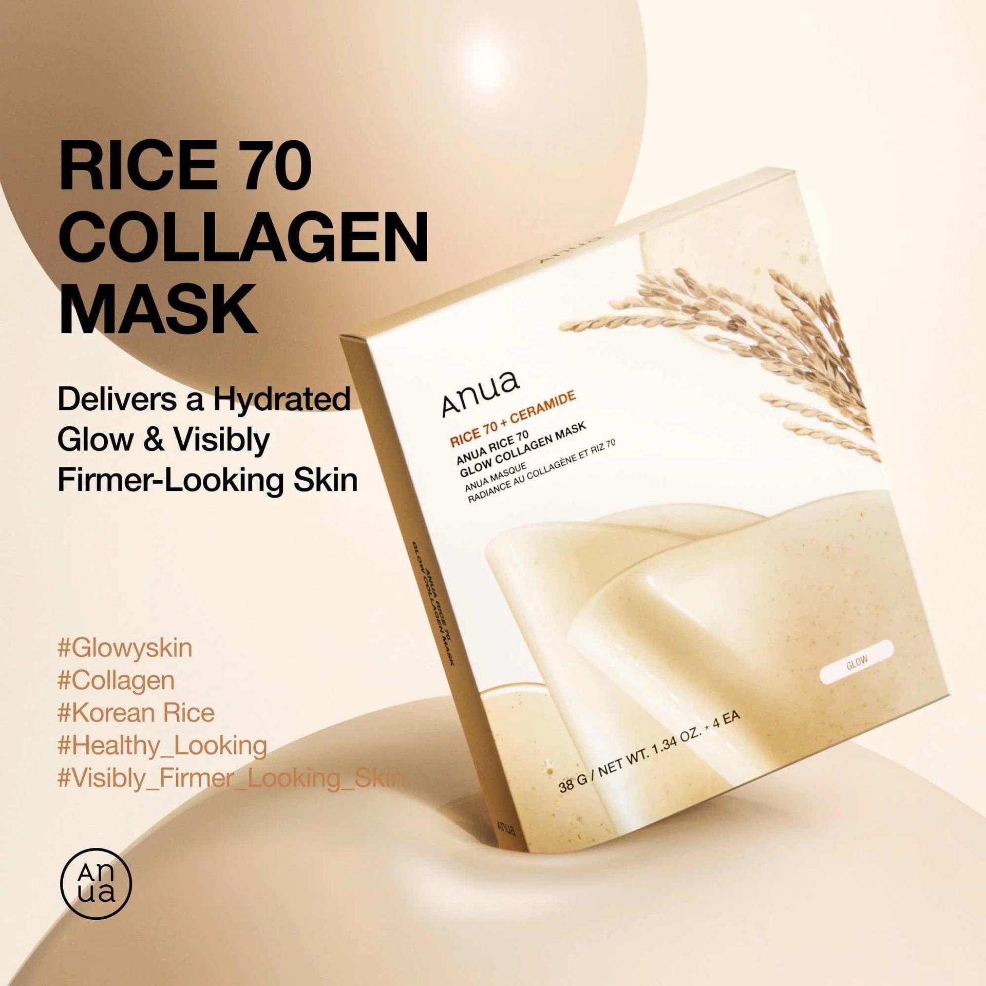 Anua Rice 70 + Caramide Glow Collagen Mask