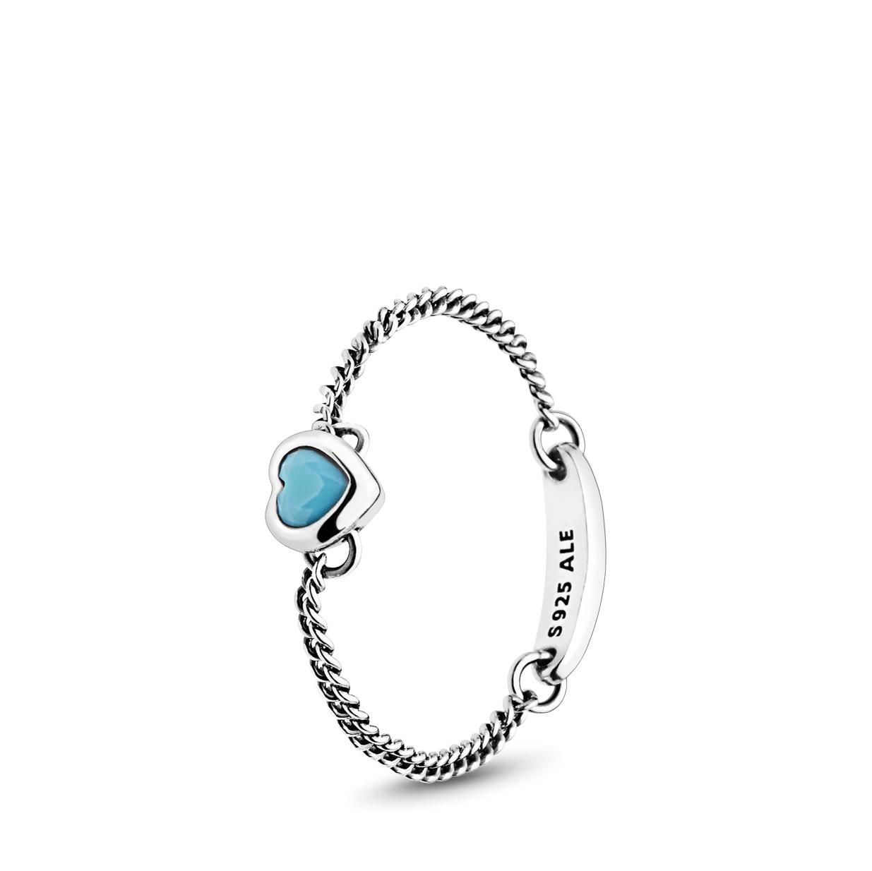 Pandora Sprited Heart Chain Ring with Blue Crystal