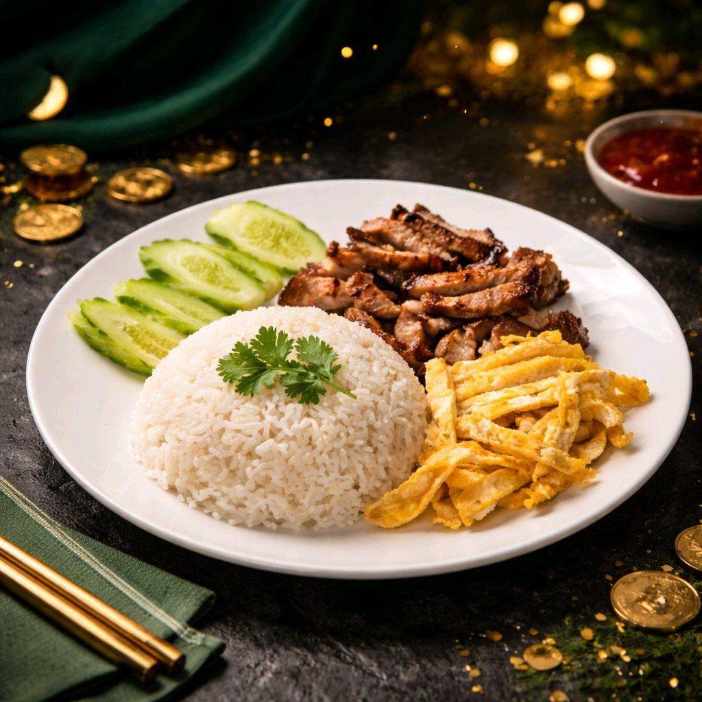 បាយសាច់ជ្រូកពងទាចៀន / Rice with Fried Pork & Egg