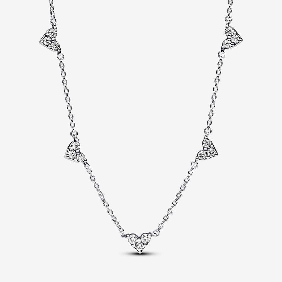 Pandora Triple Stone Heart Station Chain Necklace