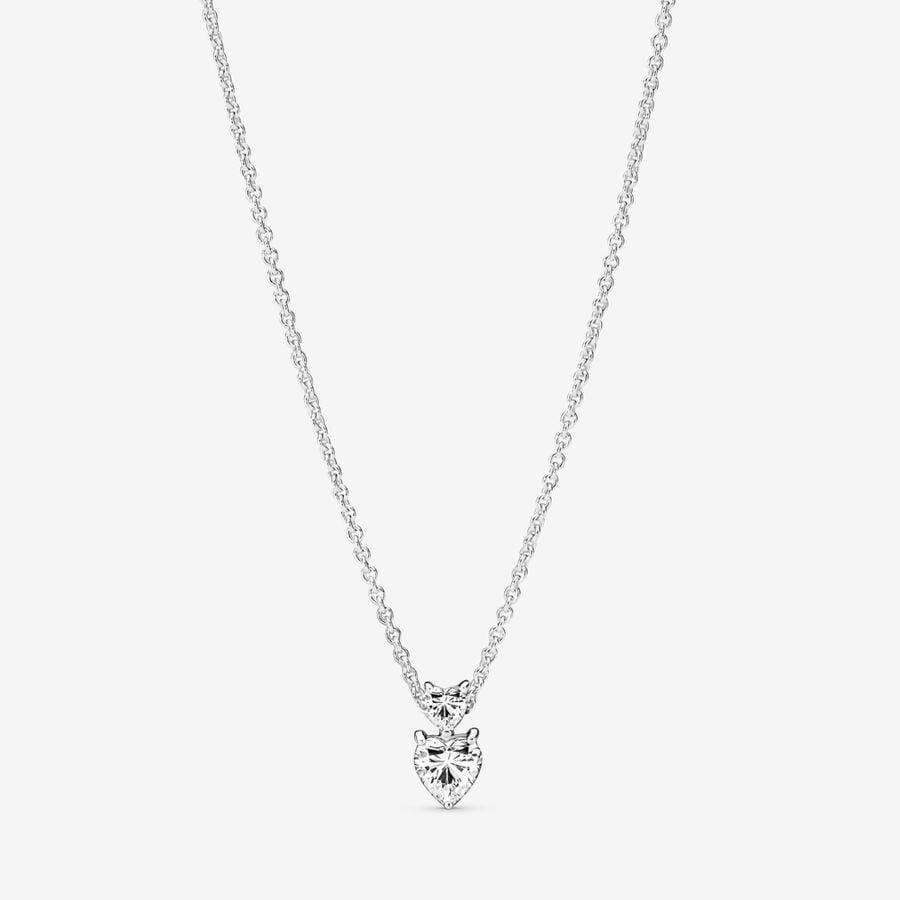 Pandora Double Heart Pendant Sparkling Collier Necklace